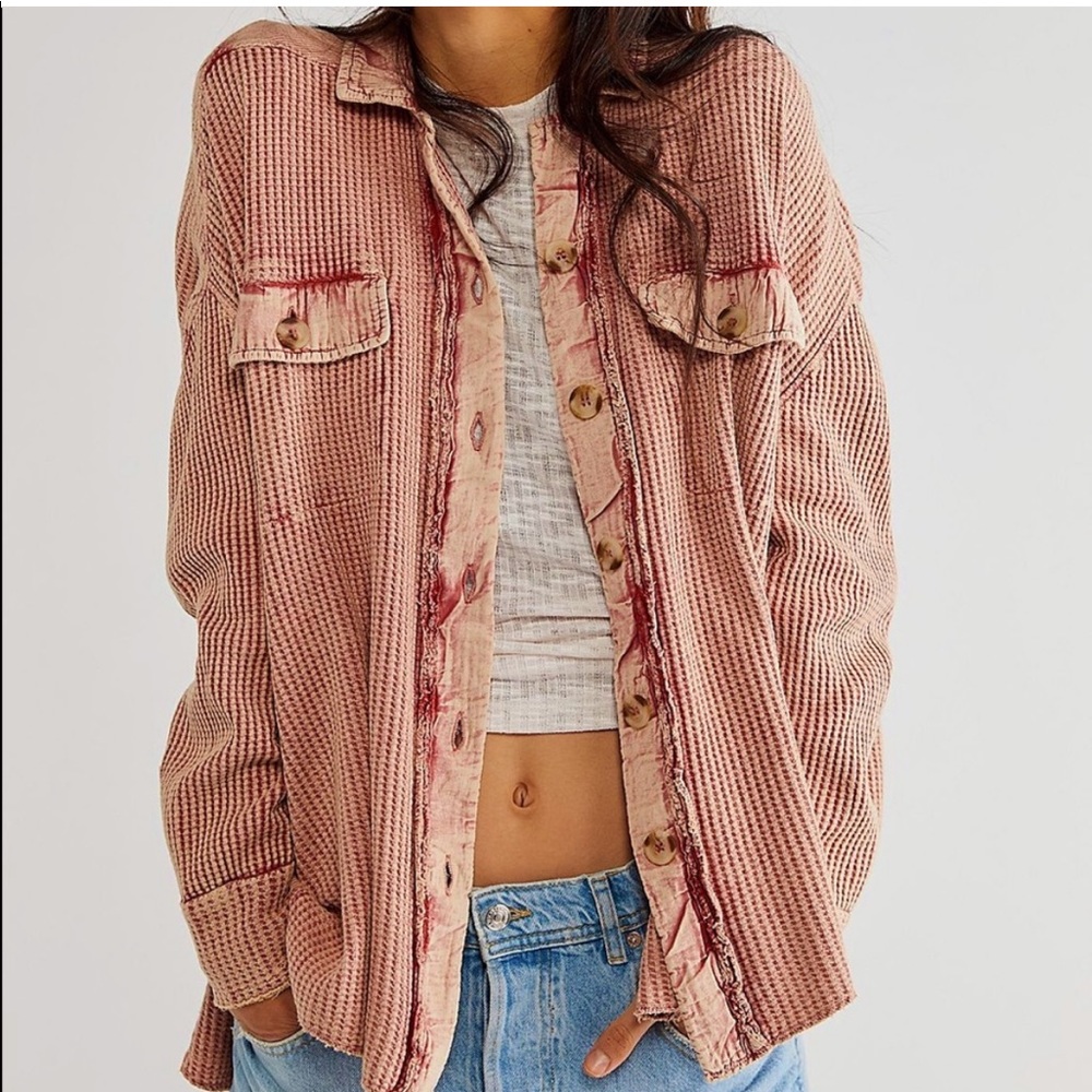 Free People FP One Scout Jacket Shacket Oversized Waffle Knit Arizona Size XS